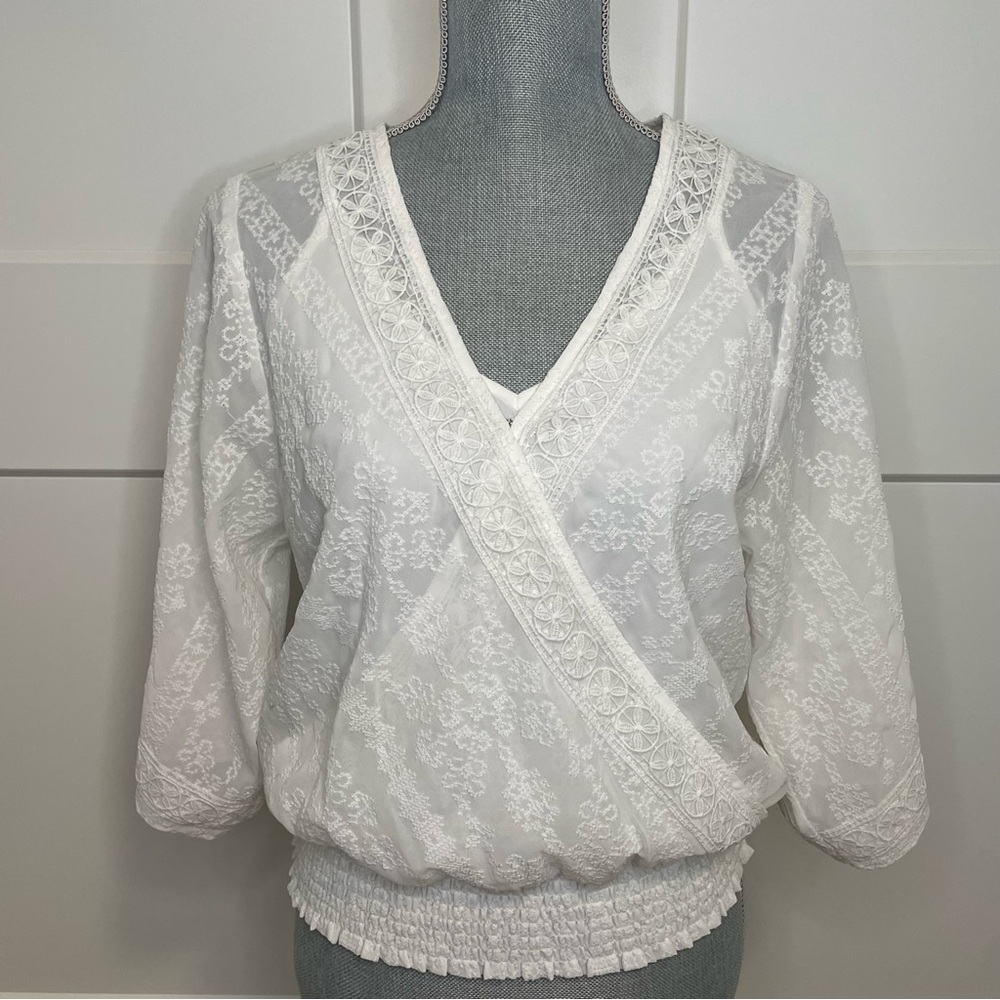 White House Black Market Embroidered Kimono Blouse
